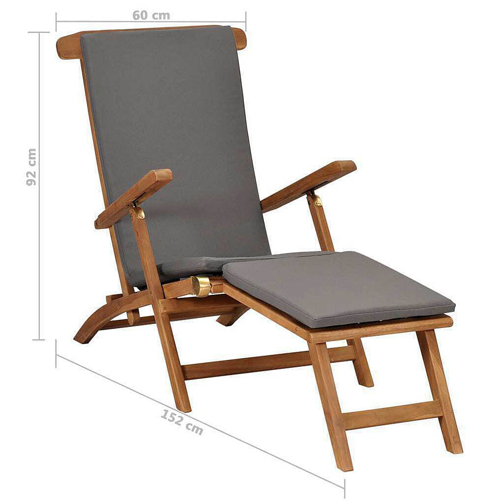 Clemence Reclining Teak Deck Chair w/Cushion