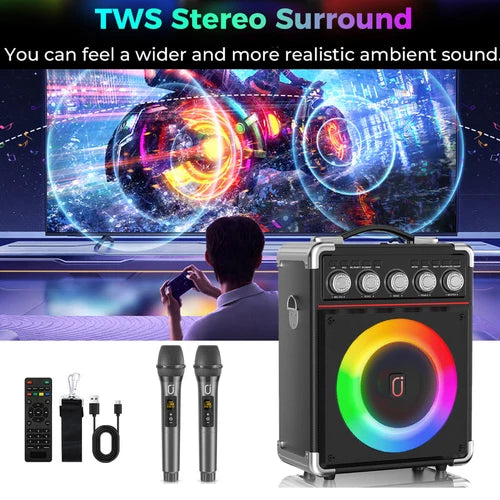 PartyTime Karaoke Machine Bluetooth & Wireless, 2 Microphones