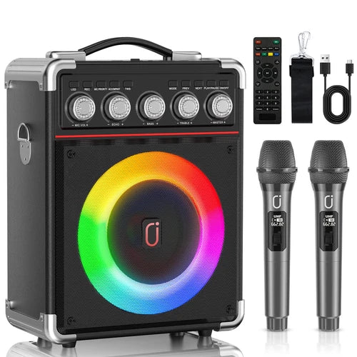 PartyTime Karaoke Machine Bluetooth & Wireless, 2 Microphones