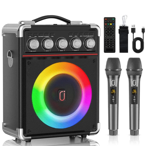 PartyTime Karaoke Machine Bluetooth & Wireless, 2 Microphones