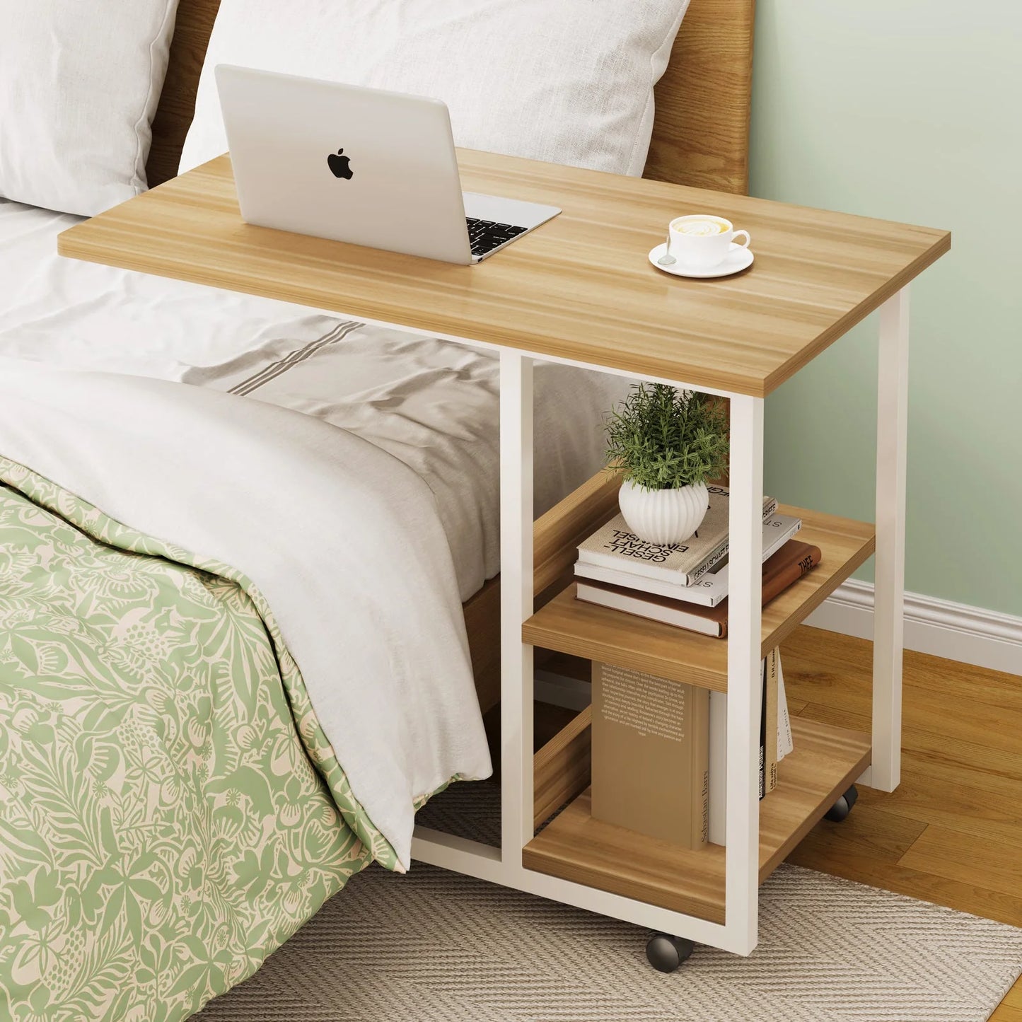 Valedicta Side Table/Laptop Desk w/Shelves & Wheels. 80x40x75cm