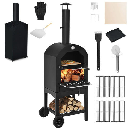 3-in-1 Pizza Oven Wood Fired Portable Outdoor BBQ Grill Smoker Pizza Maker