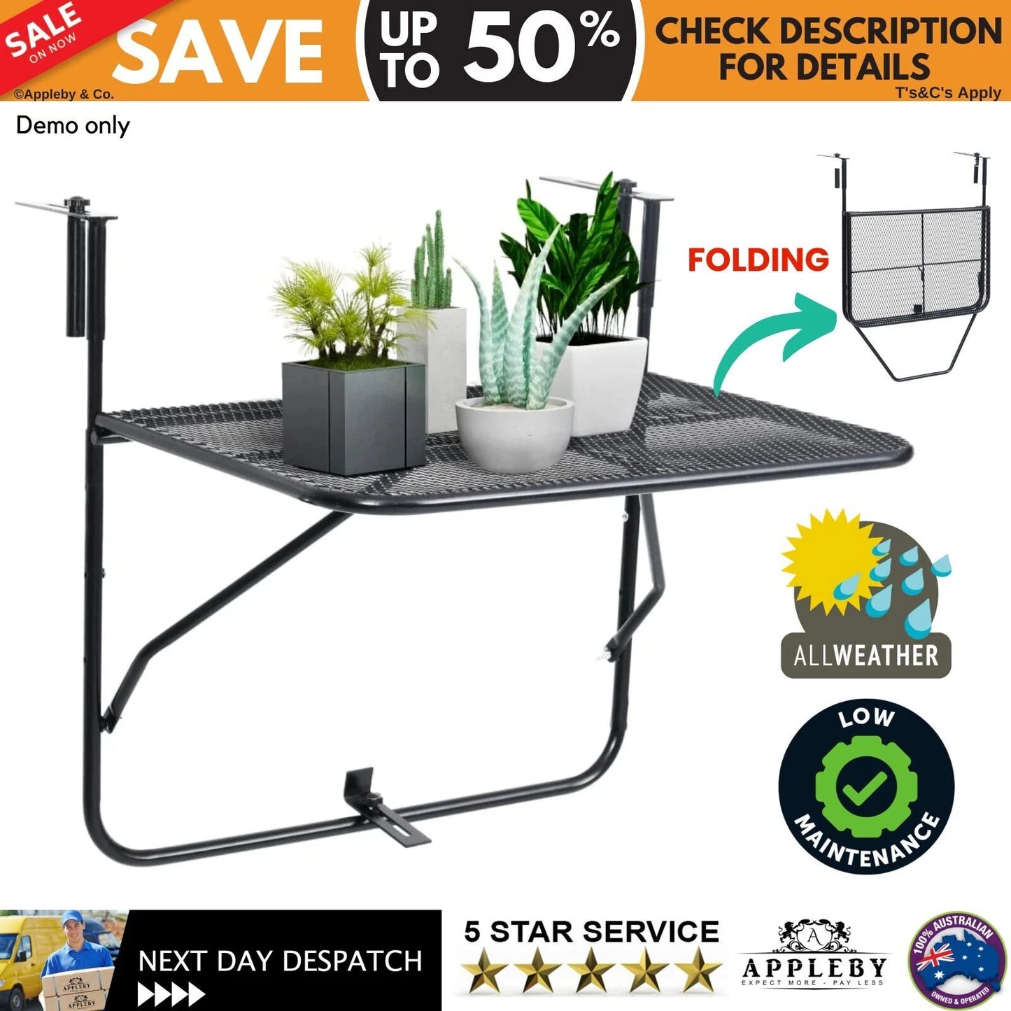 Arda Balcony Railing Hanging/Folding Table in Steel Mesh