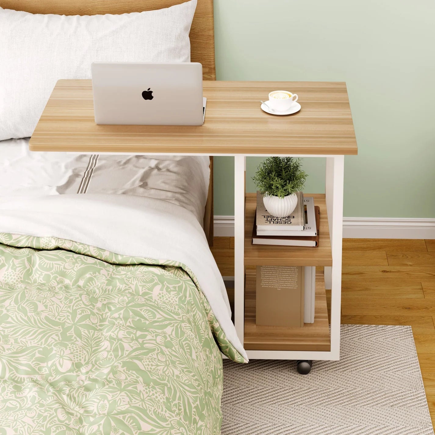 Valedicta Side Table/Laptop Desk w/Shelves & Wheels. 80x40x75cm