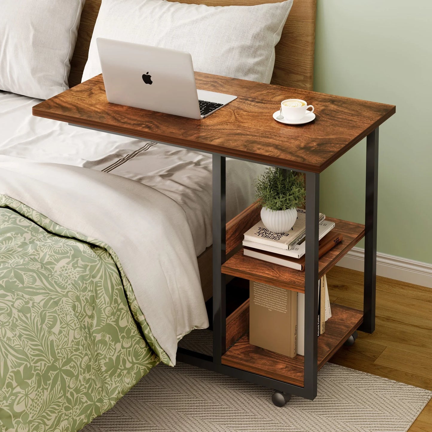 Valedicta Side Table/Laptop Desk w/Shelves & Wheels. 80x40x75cm