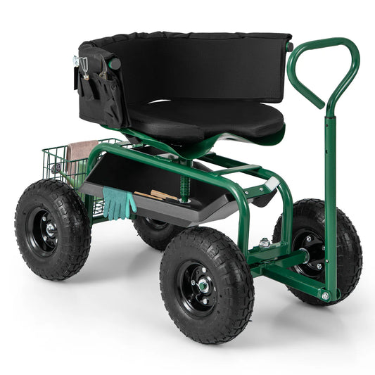 Rolling Heavy Duty Garden Cart w/ 26cm Tires, Swivel Seat. 3 Cols