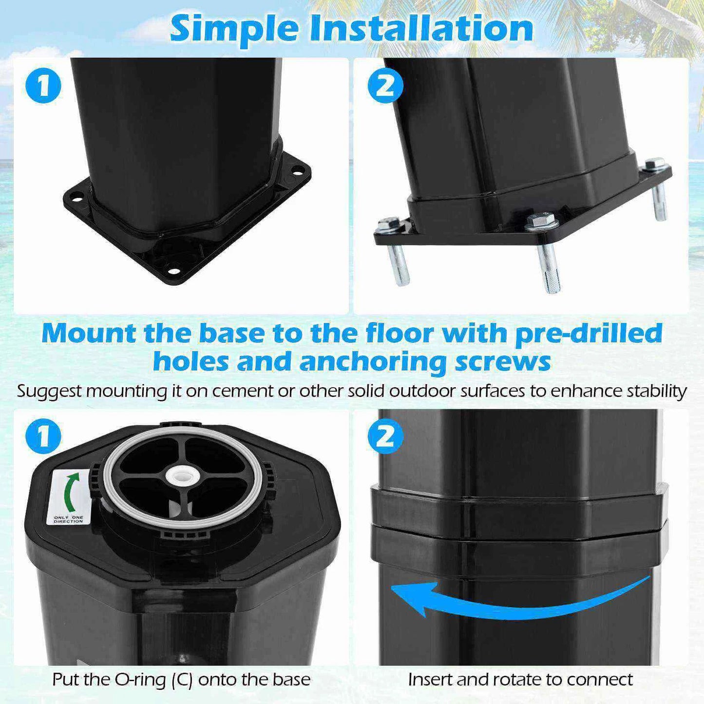 60 L Solar Heated Outdoor Shower with Shower Head & Foot Shower Tap