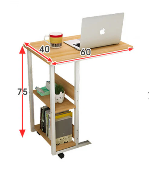 Valedicta Side Table/Laptop Desk w/Shelves & Wheels. 80x40x75cm