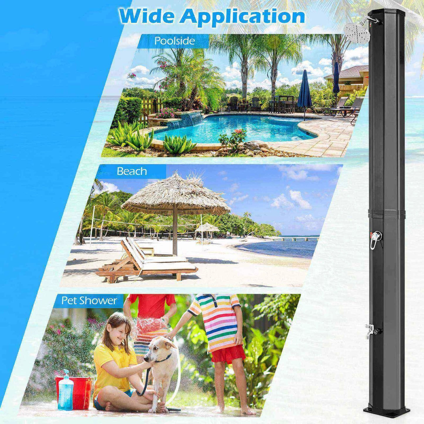 60 L Solar Heated Outdoor Shower with Shower Head & Foot Shower Tap