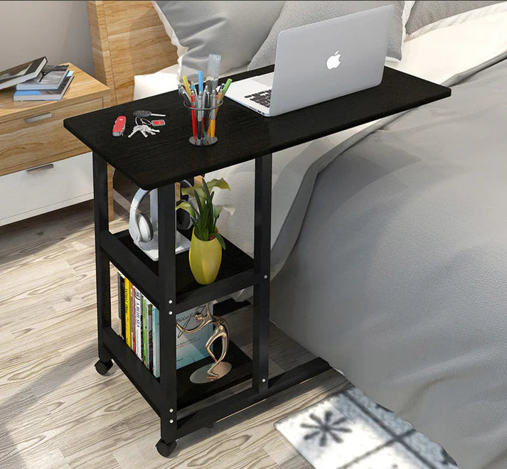 Valedicta Side Table/Laptop Desk w/Shelves & Wheels. 80x40x75cm