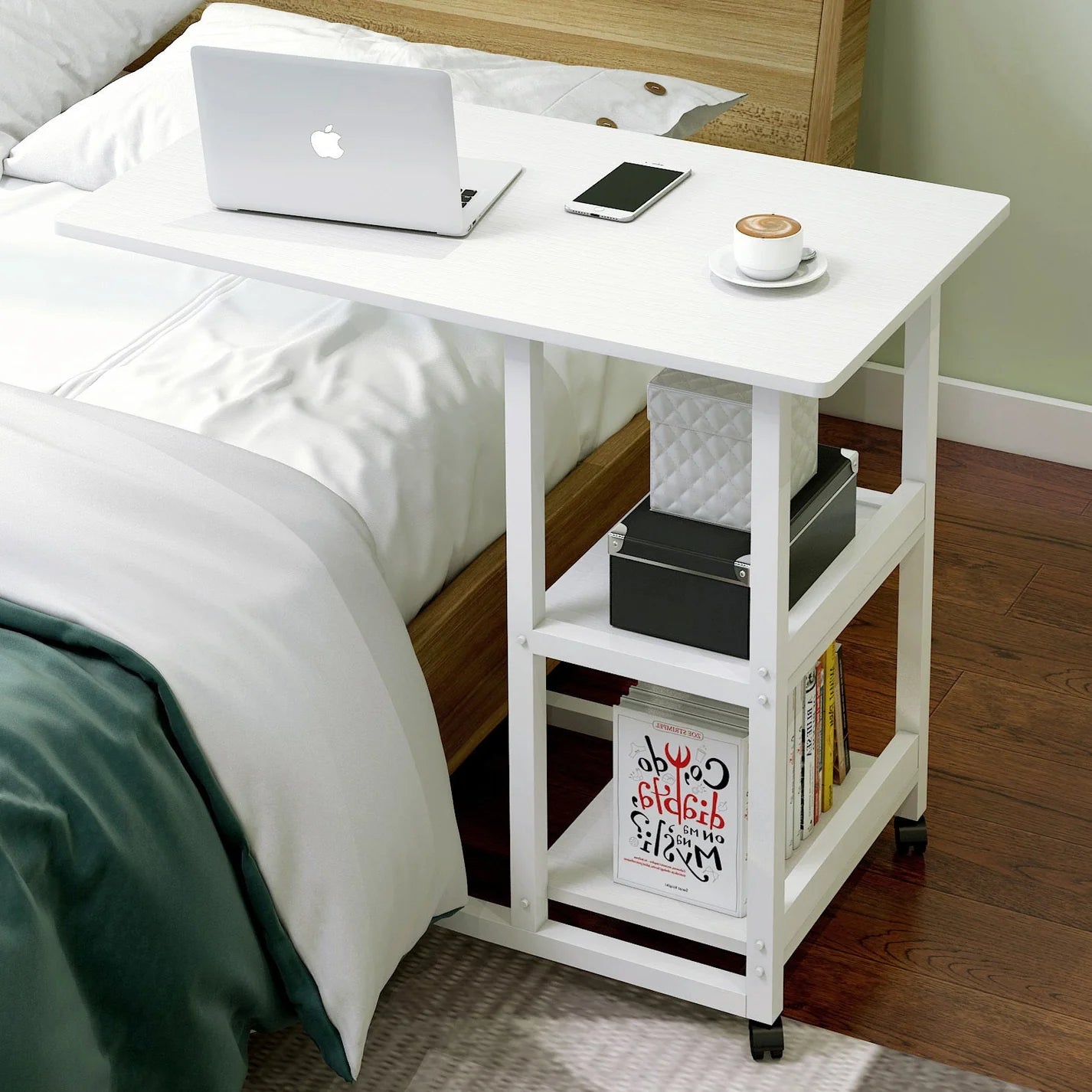 Valedicta Side Table/Laptop Desk w/Shelves & Wheels. 80x40x75cm