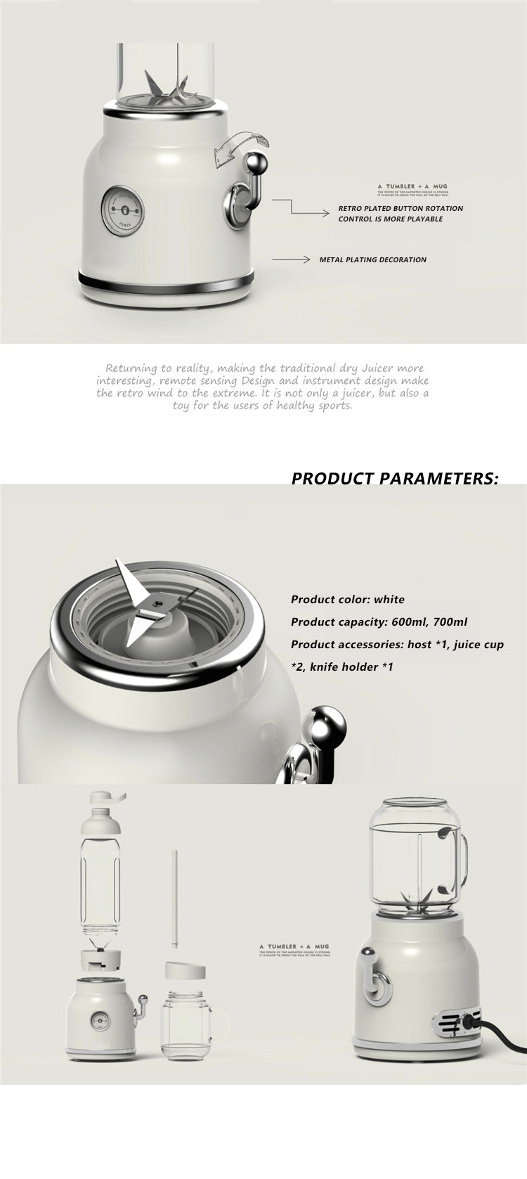 Portable Retro Mini Juicer 600ml